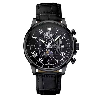 Relógio Clássico Masculino Sun Moon Quartzo Casual Impermeável 3atm Preto