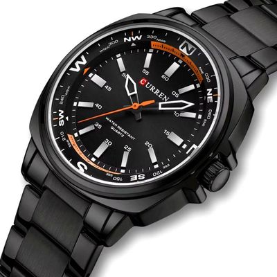 Relógio De Quartzo Masculino Display Analógico, Pulseira De Aço Inoxidável Impermeavel Preto