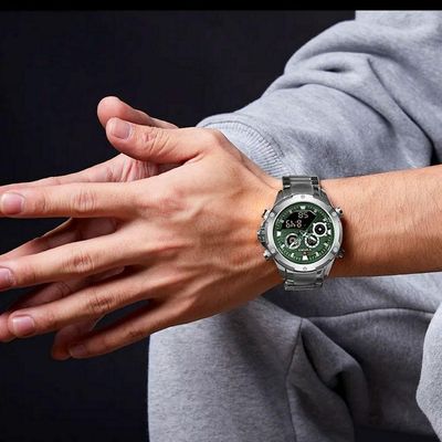 Relógio Masculino Digital Em Aço Inoxidável Cronógrafo Impermeável Esportivo Verde