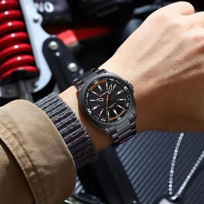 Relógio De Quartzo Masculino Display Analógico, Pulseira De Aço Inoxidável Impermeavel Preto