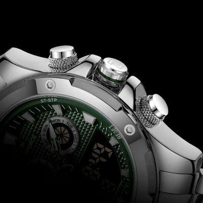 Relógio Masculino Digital Em Aço Inoxidável Cronógrafo Impermeável Esportivo Verde