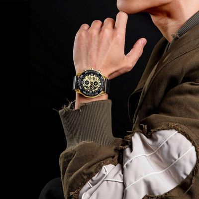 Relógio Masculino Esportivo Quartzo Casual A Prova D´agua Dourado