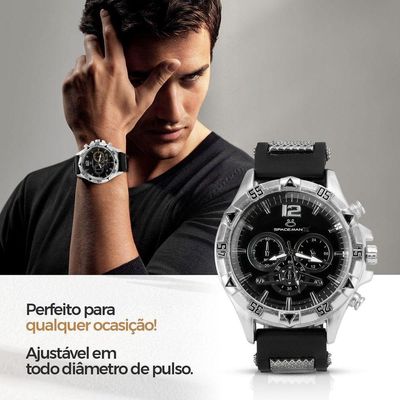 Relogio Masculino Prateado + Cordão Prata Grumet Inoxidavel