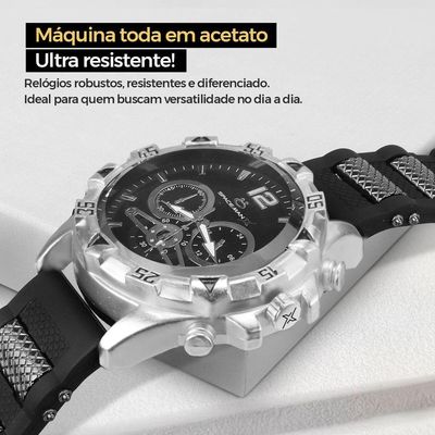 Relogio Masculino Prateado + Cordão Prata Grumet Inoxidavel