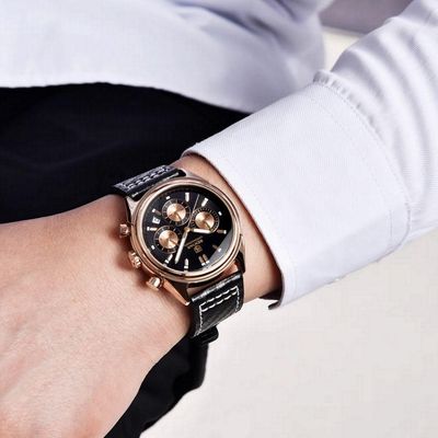 Relógio Masculino Analógico Quartzo Cronógrafo Impermeavel Preto Dourado