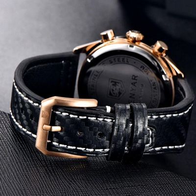Relógio Masculino Analógico Quartzo Cronógrafo Impermeavel Preto Dourado