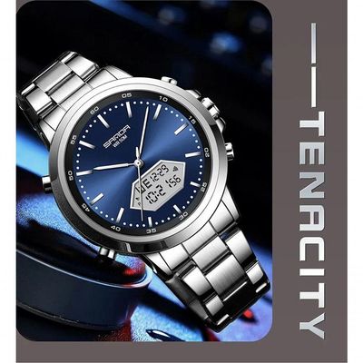 Relógio De Pulso Esportivo Militar Masculino 3301 Sanda Prata Azul