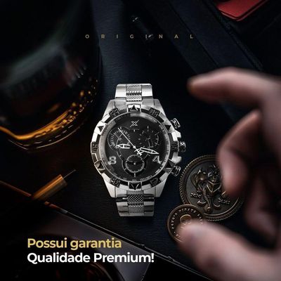 Relogio Masculino Aço Inoxidavel Prata + Premium Caixa