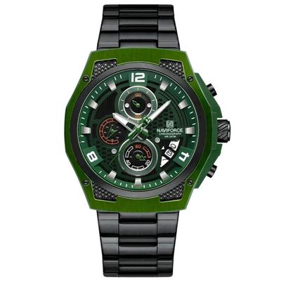Relógio Masculino Esportiivo De Quartzo Em Aço Inoxidável Multifuncional Impermeavel Preto Verde