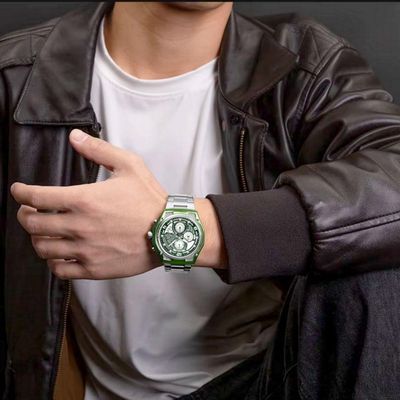 Relógio Masculino Esportiivo De Quartzo Em Aço Inoxidável Multifuncional Impermeavel Verde