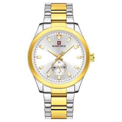 Relógio Masculino De Quartzo Esportivo Com Cronógrafo Em Aço Inoxidavel Impermeavel Branco Dourado