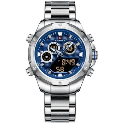 Relógio Masculino Digital Em Aço Inoxidável Cronógrafo Impermeável Esportivo Azul