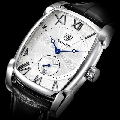 Relógio Masculino Quadrado Casual De Quartzo Impermeável Prata