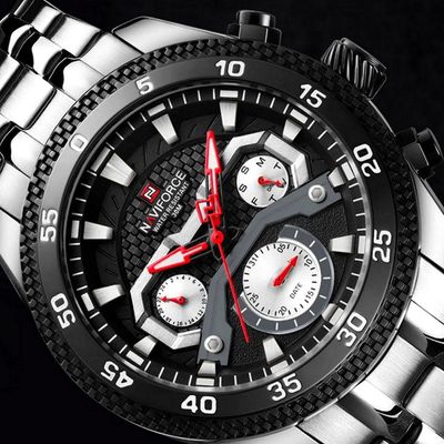 Relógio De Pulso Masculino Quartzo Impermeável Em Aço Inoxidavel Luminoso Prata