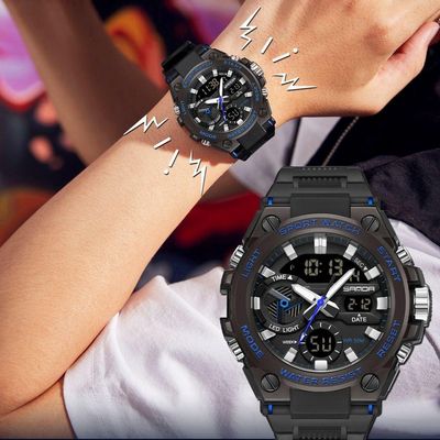 Relógio Esportivo Masculino Dual Display Digital Led Azul