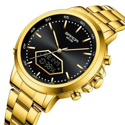 Relógio De Pulso Esportivo Militar Masculino 3301 Sanda Dourado