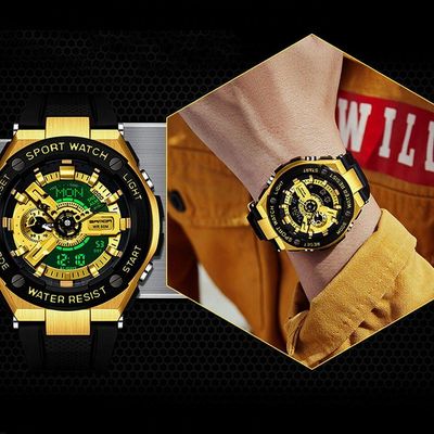 Relógio Esportivo Multifuncional Masculino Sanda 3170 Dourado