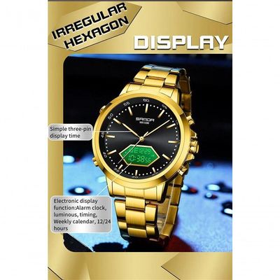 Relógio De Pulso Esportivo Militar Masculino 3301 Sanda Dourado