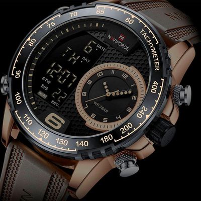 Relógio De Quartzo Masculino Design Esportivo Display Lcd Luminoso Impermeável Marrom