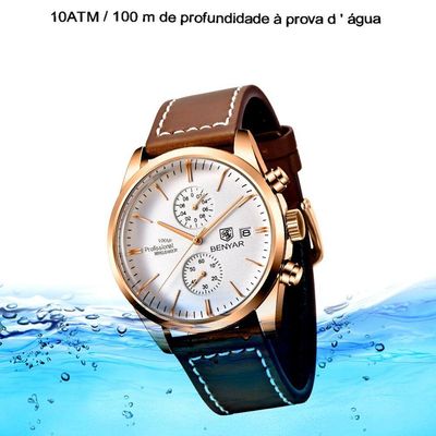 Relógio De Quartzo Esportivo Masculino Benyar Luxo Impermeável Cronógrafo Dourado