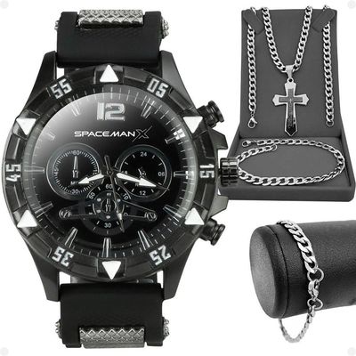 Relogio Masculino Preto + Cordão Prata Grumet + Relogio Masculino Aço Inox Black Piano