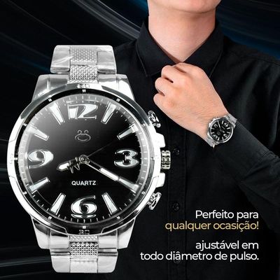 Relogio Masculino Aço Inox + Caixa Inoxidável