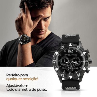 Relogio Masculino Preto + Cordão Prata Grumet + Relogio Masculino Aço Inox Black Piano