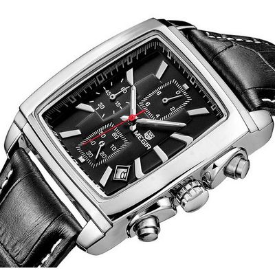 Relógio De Quartzo Cronógrafo Casual Estiloso Megir Masculino Preto