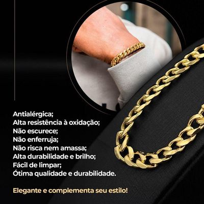 Relogio Masculino Dourado + Pulseira + Cordão Crucifixo