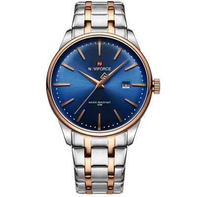 Relógio De Quartzo Masculino Pulseira De Aço Inoxidável Resistente à água Azul