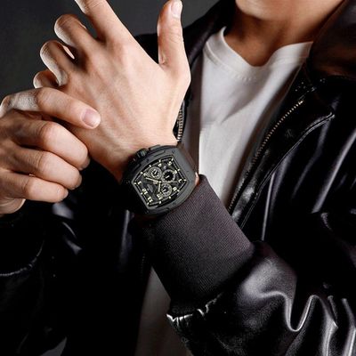 Relógio De Pulso De Quartzo Tonneau Desgin Esportivo Luminoso Impermeavel Marrom Escuro