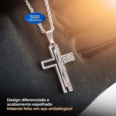 Relogio Masculino Aço Inox + Caixa + Cordão Pingente Cruz