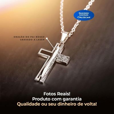 Relogio Masculino Aço Inox + Caixa + Cordão Pingente Cruz