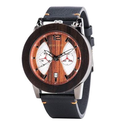 Relógio Masculino De Madeira Bobo Bird T030 À Prova D'Água Marrom