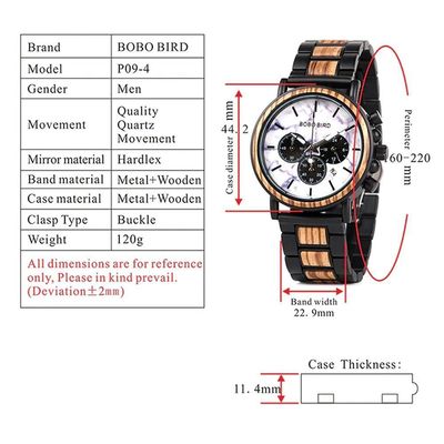 Relogio Masculino Bobo Bird Gp009-4 À Prova D'Água Preto