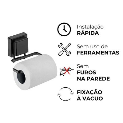 Suporte Para Papel Higiênico Preto Fosco Fixação Com Ventosa Future