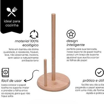 Suporte Para Papel Toalha Em Bambu Ecohouse 16x33cm Mimo Style