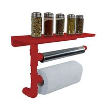Suporte De Parede Porta Papel Toalhas E Prateleira Para Temperos Cozinha Estilo Industrial Vermelho
