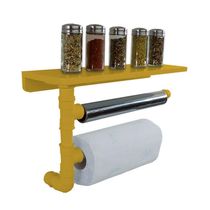Suporte De Parede Porta Papel Toalhas E Prateleira Para Temperos Cozinha Estilo Industrial Amarelo