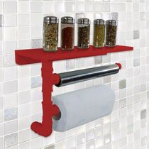 Suporte De Parede Porta Papel Toalhas E Prateleira Para Temperos Cozinha Estilo Industrial Vermelho