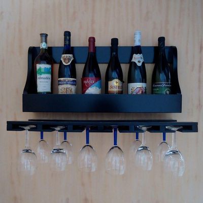 Porta Taças E Prateleira Adega Para Vinhos Garrafas Bar Preto Laca