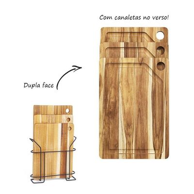 Kit 3 Tábuas De Madeira Com Suporte Em Aço - Stolf