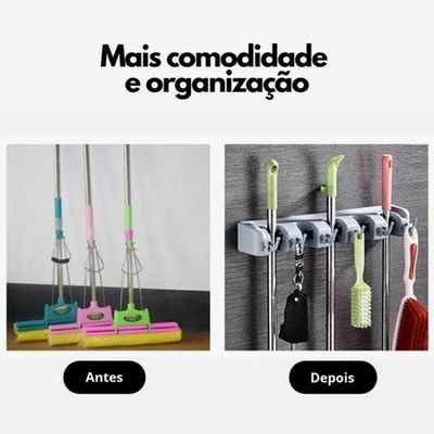 Suporte Multiuso Porta Vassoura Lavanderia Funcional Cabos