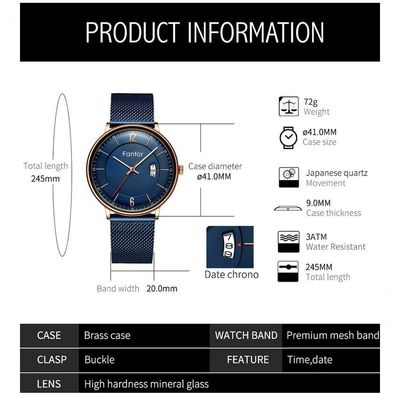 Relógio Masculino Fantor Wf1024g à Prova D'água Ouro