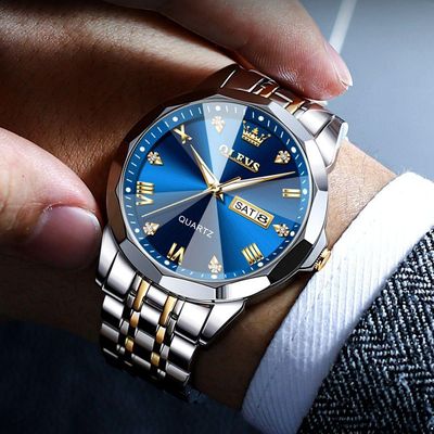 Relógio De Pulso Inox Masculino Duplo Calendário Luxo