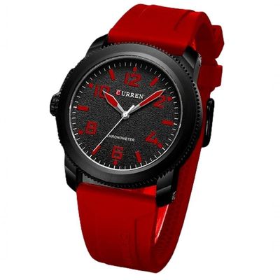 Relógio De Pulso De Quartzo Masculino Com Pulseira De Silicone Impermeavel 3atm Vermelho