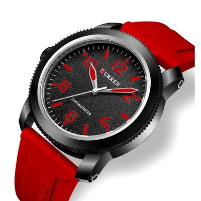 Relógio De Pulso De Quartzo Masculino Com Pulseira De Silicone Impermeavel 3atm Vermelho