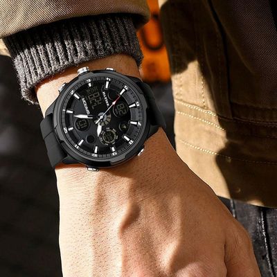 Relógio Digital Masculino Estilo Esportivo Duplo Display á Prova D'água Preto