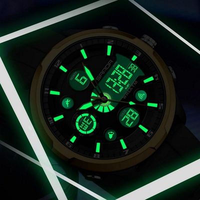 Relógio Digital Masculino Estilo Esportivo Duplo Display á Prova D'água Preto Dourado