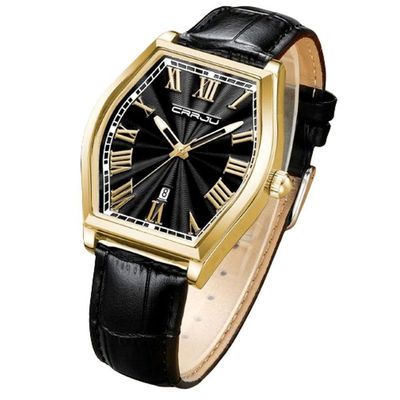 Relogio Analógico Masculino De Quartzo Design Criativo Tonneau à Prova D'água Preto Dourado